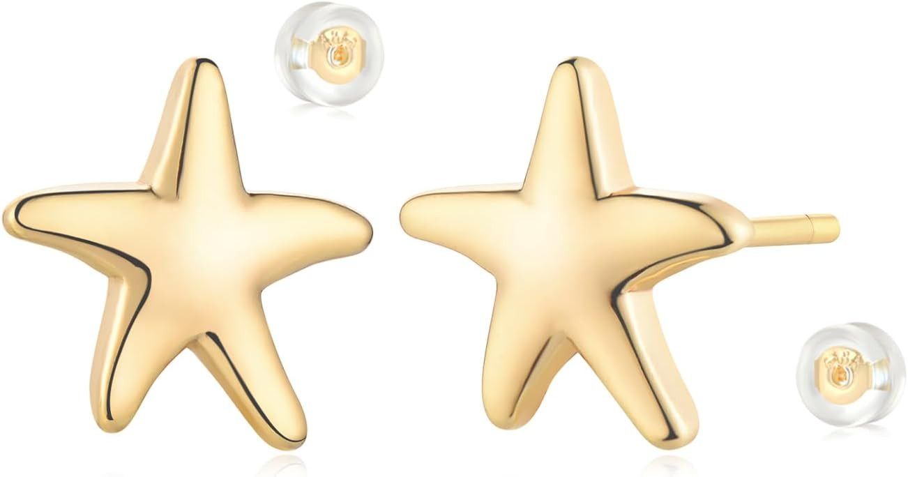 MYEARS Women Moon and Star Earrings Gold Stud 14K Gold Plated Small Simple Hypoallergenic Everyda... | Amazon (US)