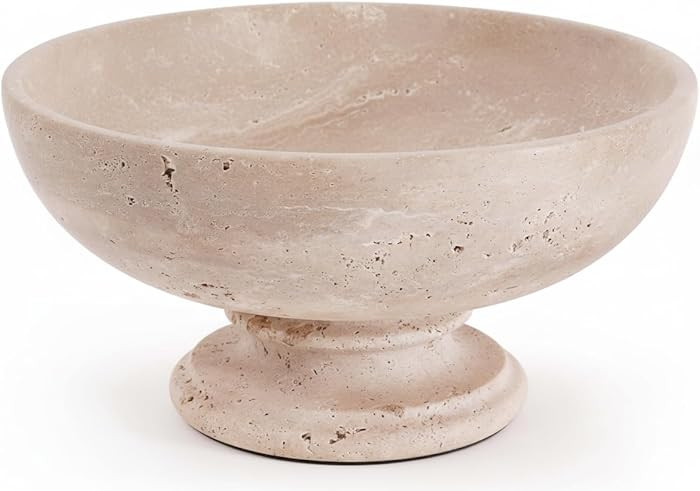 Marble Fruit Bowl for Kitchen Counter 10 Inch Travertine Serving Bowls for Dining Tables Centerpi... | Amazon (US)