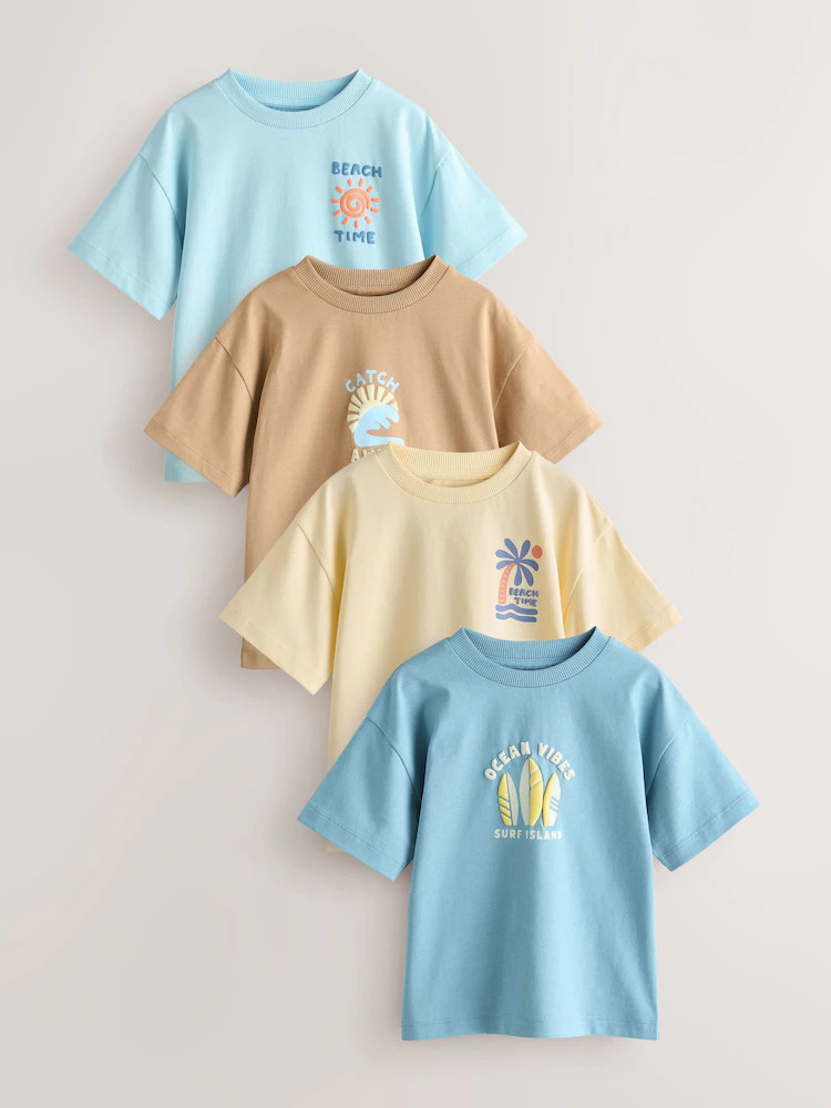 Blue/Yellow Surf Short Sleeve Graphic T-Shirts 4 Pack (3mths-7yrs) | Next US