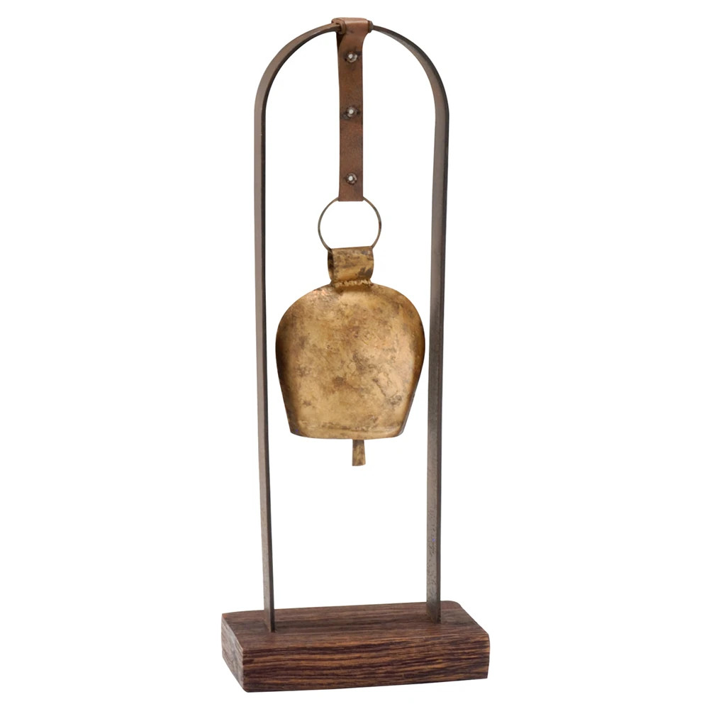 Soren Updated Traditional Gold Brass Horseshoe Bell Sculpture | Kathy Kuo Home
