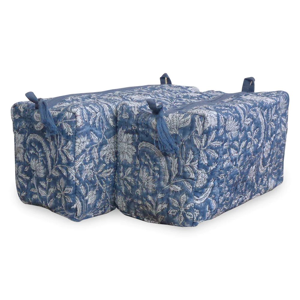 Block Print Cosmetic Bags - Wildflower Navy (Set of 2) | Sea Marie Designs