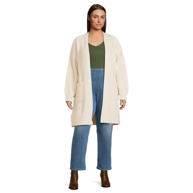 Terra & Sky Women's Plus Size Cable Duster Cardigan Sweater, Midweight | Walmart (US)