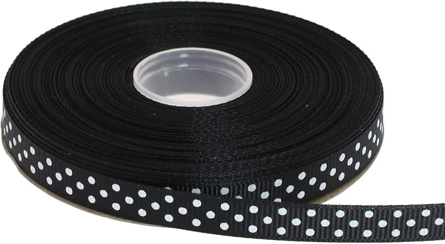 DXEUD Polka Dot Grosgrain Ribbon 25 Yard Each Roll 100% Polyester (3/8", Black) | Amazon (US)