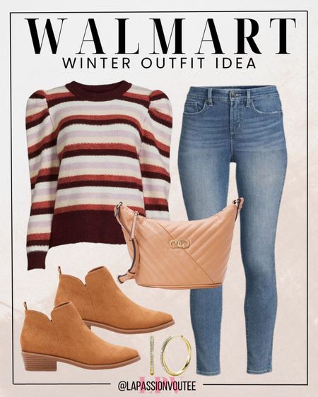 Dress to impress with Walmart's fashion finds! Embrace casual elegance with classic jeans, a chic long puff sleeve top, stylish boots that steal the show, accessorized with statement earrings and a trendy bag. Elevate your everyday look effortlessly. Walmart, your go-to for fashion that speaks volumes.

#LTKHoliday #LTKCyberWeek #LTKSeasonal