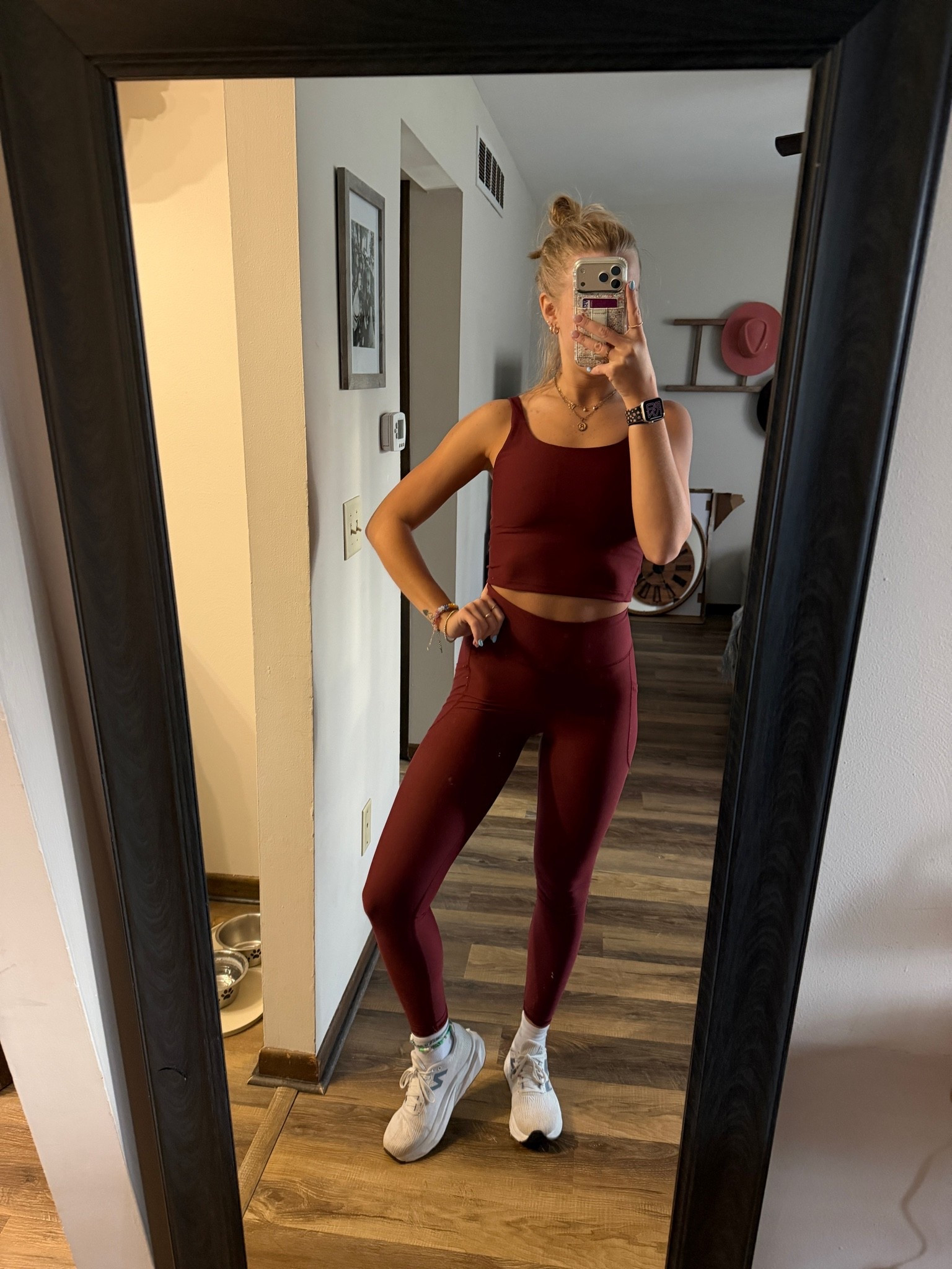 Another Old Navy workout set—05.06.26 🏋🏼‍♀️🦵🏼🦮

Leggings have pockets & they don’t move when running long distances–THE BEST!! 🤗

Medium in Old Navy tank top
Small Tall in Old Navy leggings
9 in New Balance running shoes
🧦 socks are from @DSW 

Old Navy activewear, Old Navy finds, Old Navy style, Old Navy fashion, Old Navy leggings, Old Navy tank tops, fall running outfits, maroon leggings, maroon tank tops, powersoft finds, New Balance shoes, New Balance style, white running shoes, Old Navy socks

#LTKfitnessgoals #LTKActive #LTKootd