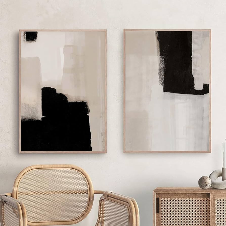 Black and Beige Canvas Wall Art Black Abstract Prints Modern White Beige Black Pictures Black and... | Amazon (US)