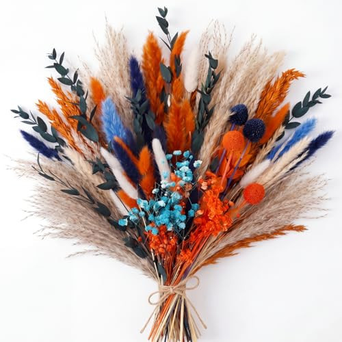 Yinder Blue and Orange Fall Decor, 92 Pcs Fall Dried Flower Bouquet | Amazon (US)