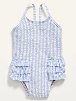 Ruffled Seersucker-Stripe Swimsuit for Toddler Girls | Old Navy (US)