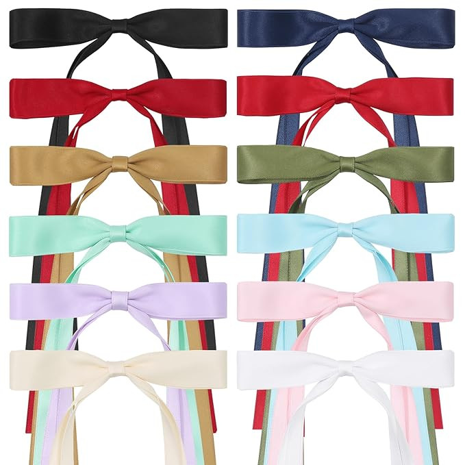 12 PCS Hair Bows for Women, Hair Ribbon hair bows with Long Tail,Cute hair bow clips Hair Barrett... | Amazon (US)