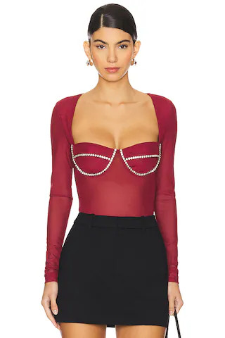 Bardot Carter Diamante Bodysuit in Burgundy from Revolve.com | Revolve Clothing (Global)