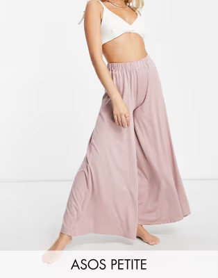 ASOS DESIGN petite jersey palazzo beach pants in mink | ASOS (Global)