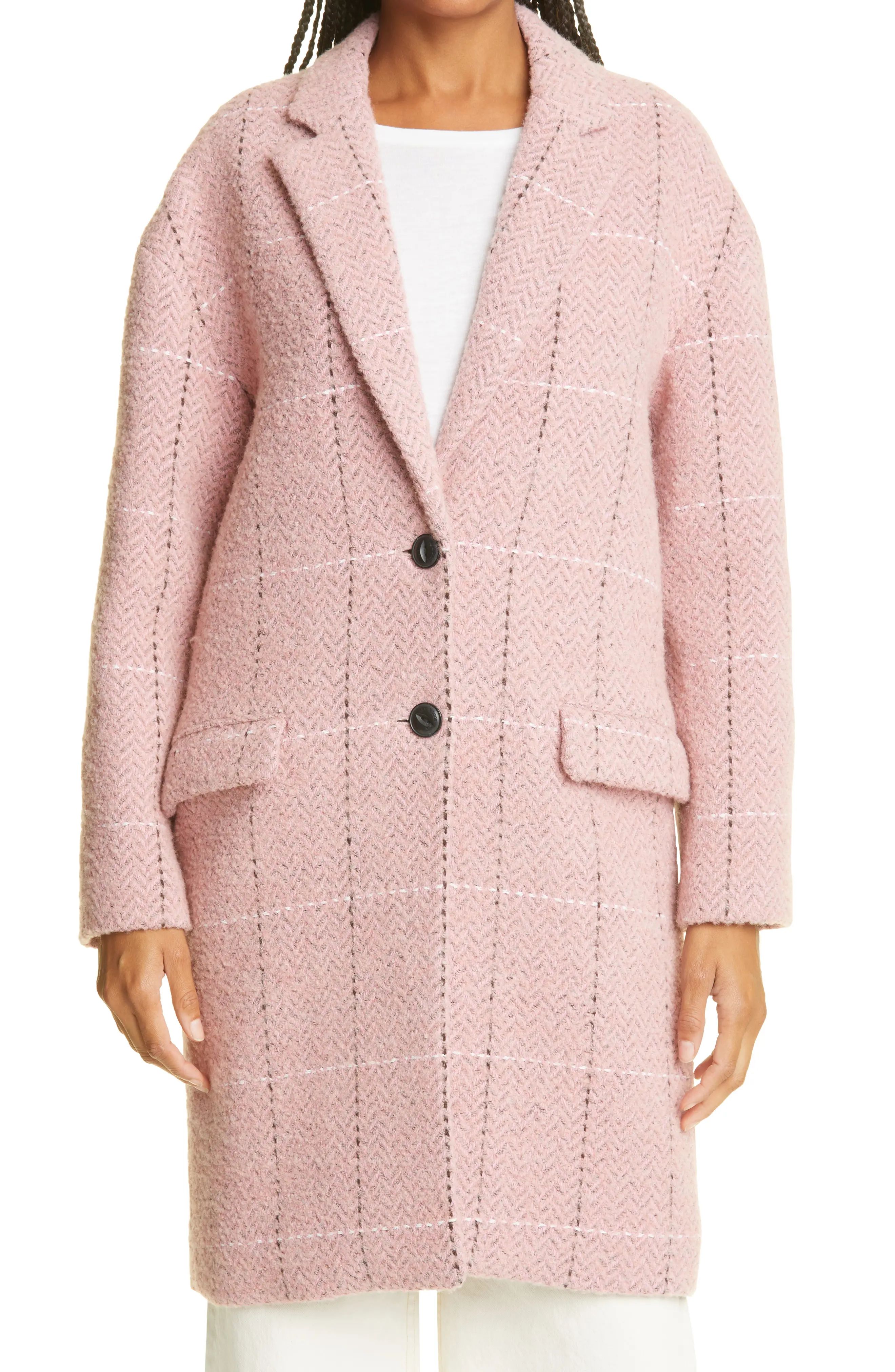 rag & bone Estelle Check Cocoon Coat, Size Large in Pink Multi at Nordstrom | Nordstrom