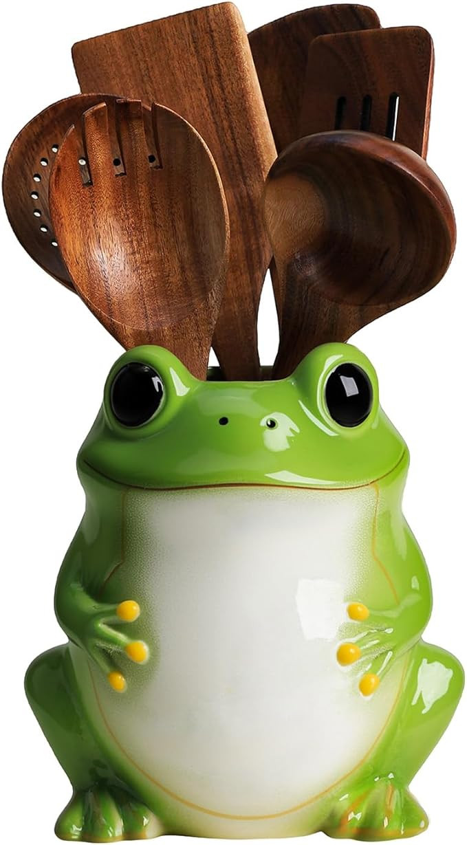 Ceramic Frog Kitchen Utensil Holder, Large Cooking Utensil Crocks for Countertop, Utensil Organiz... | Amazon (US)