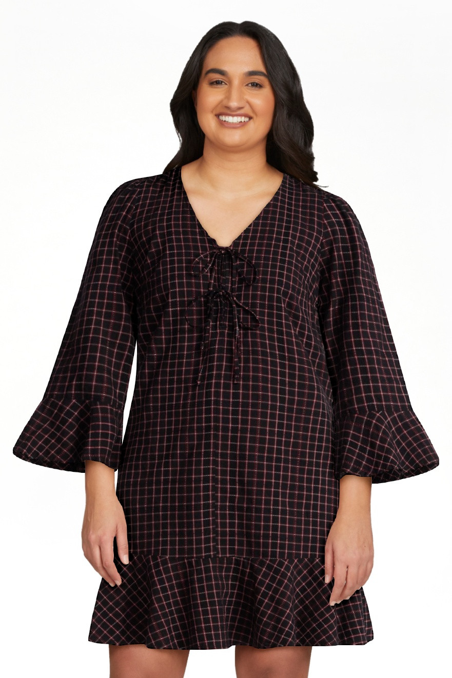 Time and Tru Women's Plaid Tie Front Mini Dress, Sizes XS-XXXL | Walmart (US)