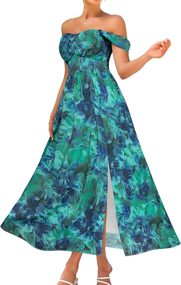 GRACE KARIN 2026 Women's Summer Floral Wedding Guest Dress,Beach Flowy A Line Maxi Off Shoulder B... | Amazon (US)