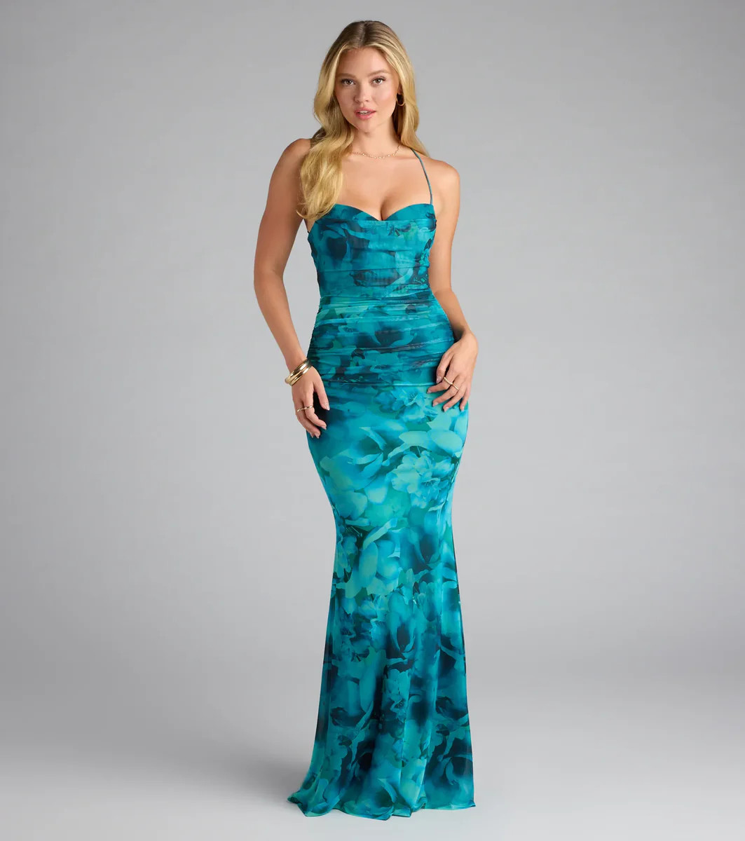 Jayleen Lace-Up Mermaid Floral Formal Dress | Windsor Stores