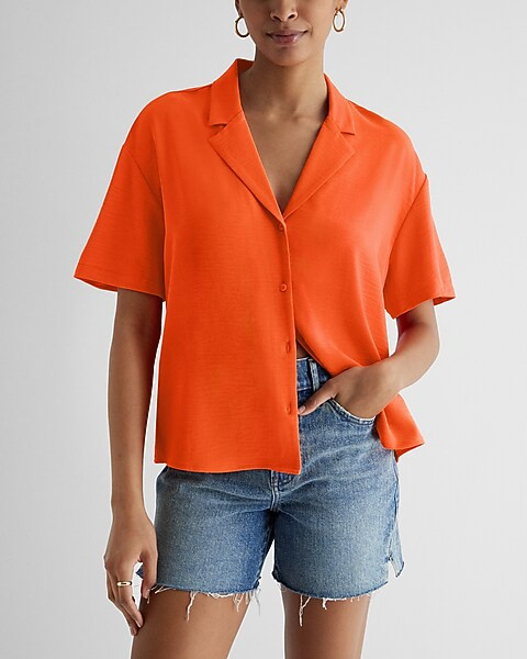 Short Sleeve Button Front Boxy Shirt | Express