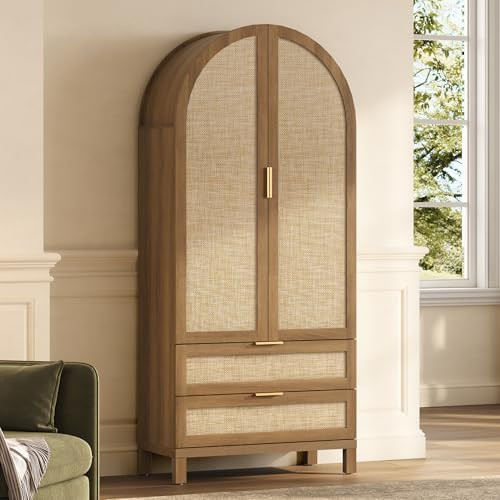 SICOTAS Arched Kitchen Pantry Cabinet, 71" Tall Rattan Food Pantry Storage Cabinet with Doors, 3 ... | Amazon (US)