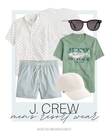 J. Crew men’s resort wear! This includes this graphic fish tee, button up short sleeve shirt, white long sleeve tee, hat, sunglasses, and swim trunks.

j. crew, j. crew swimwear, j. crew swim, men’s swim, men’s swim trunks, men’s summer outfit, men’s resort wear, men’s sunglasses, Father’s Day gift ideas

#LTKSeasonal #LTKFind #LTKstyletip
