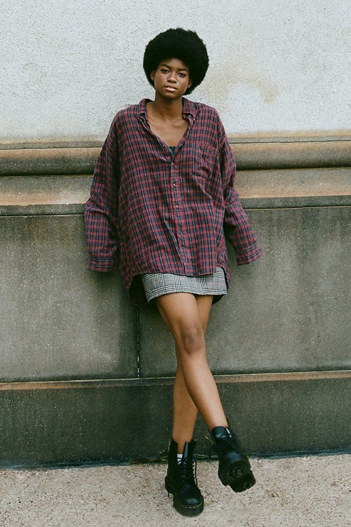 Urban Renewal Recycled Acid Wash Boyfriend Flannel Shirt | Urban Outfitters (US and RoW)