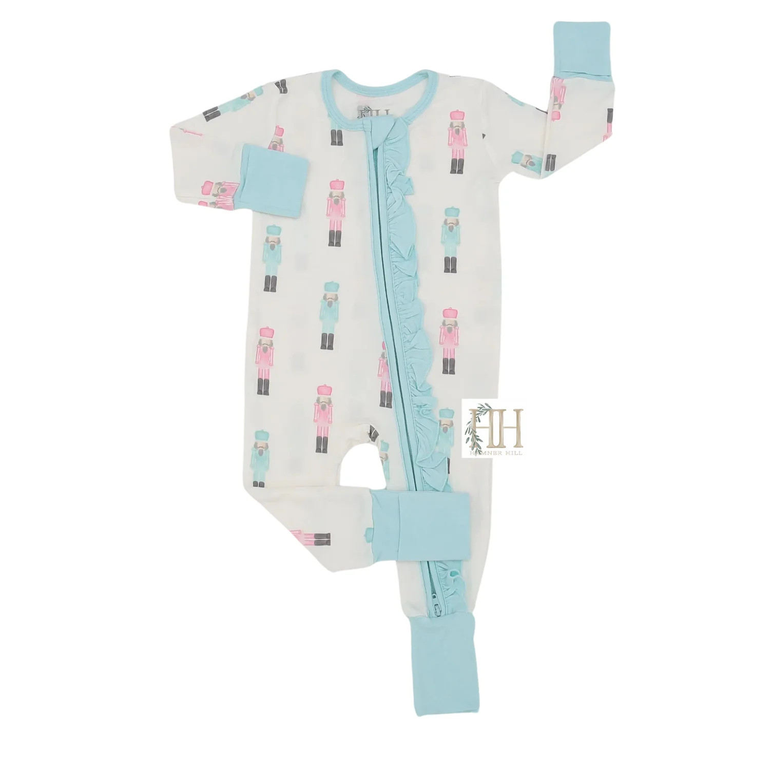 Pink & Teal Nutcracker Double Zipper Romper | Hamner Hill