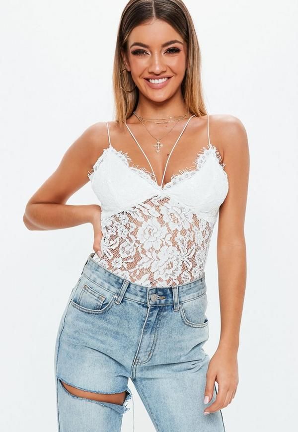 Premium White Corded Lace Harness Bodysuit | Missguided (US & CA)