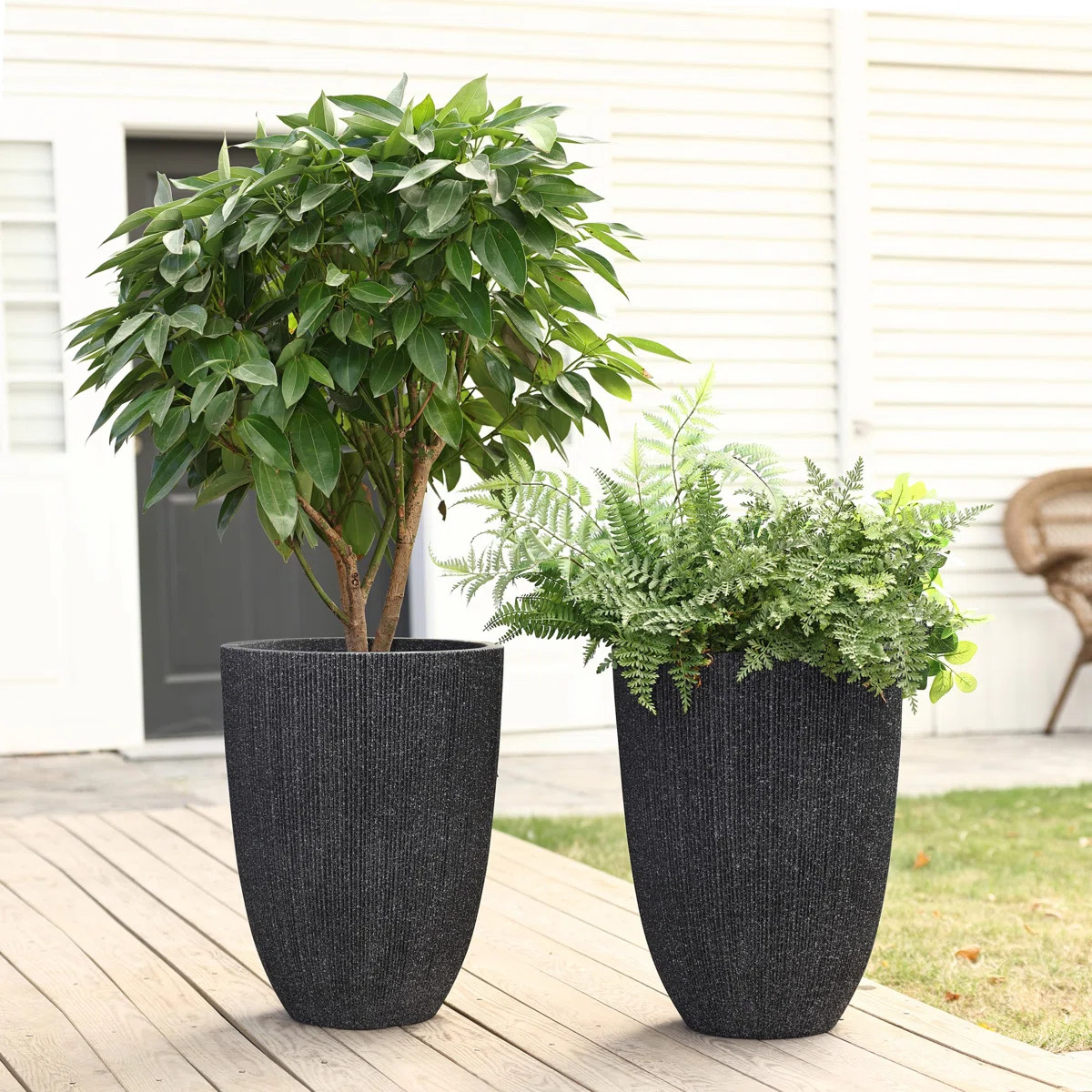 Mediterranean 19.2inch Tall Tapered Round Plastic Pot Planters Set (Set of 2) | Wayfair North America