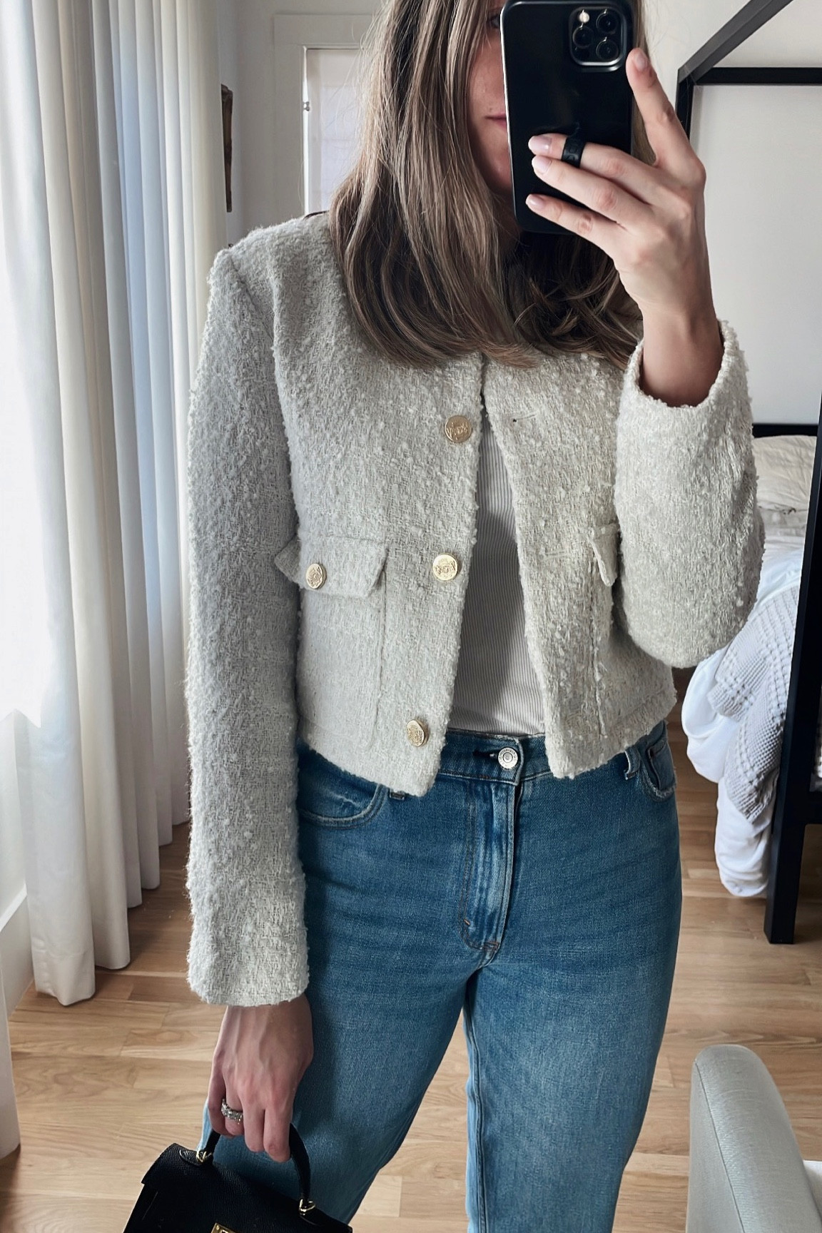 Cream tweed jacket with gold buttons // on sale 

#LTKSale