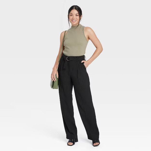 Women's High-Rise Relaxed Fit Straight Belted Trousers - A New Day™ | Target