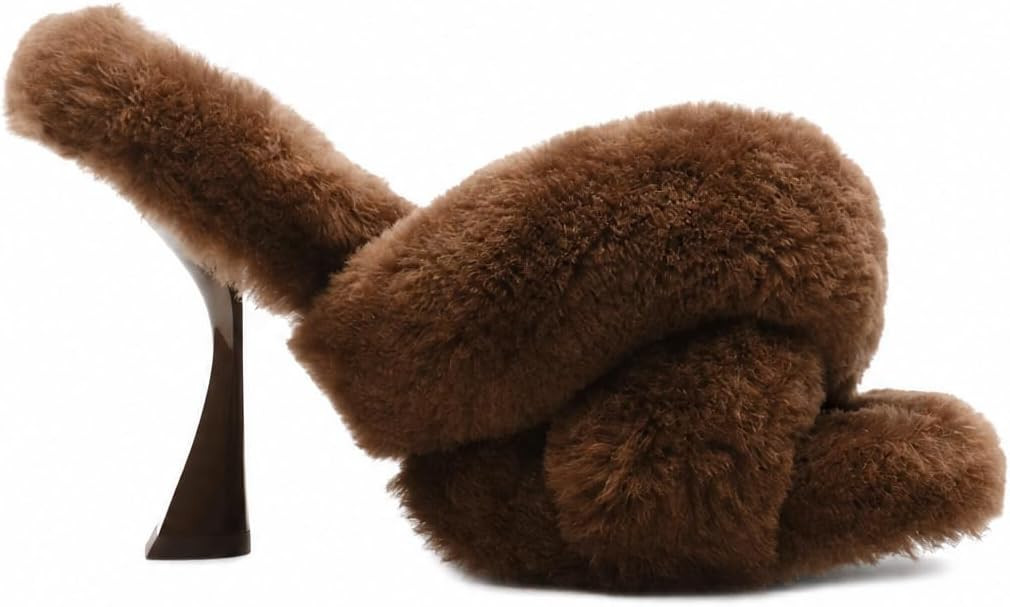 Women's Fuzzy Slide Sandals Open Toe Comma Heel Slip On Mules | Amazon (US)