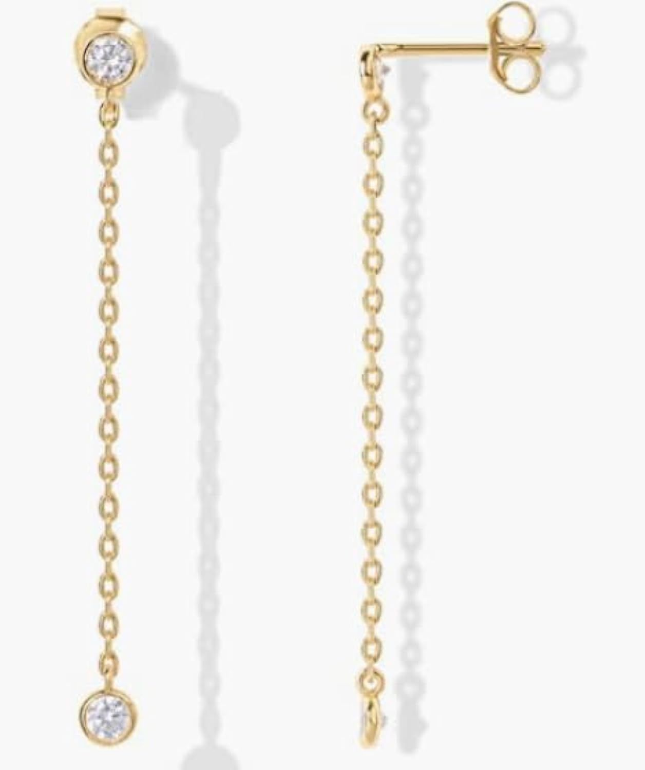 GLAHORSE 925 Sterling Silver Four Zircons Flower Stud Earrings For Women Double Studs Chain Tassel P | Amazon (US)