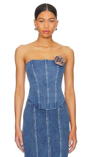 Luda Bustier Top in Washed Blue | Revolve Clothing (Global)