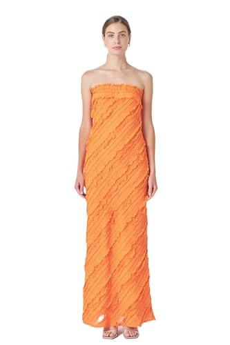 endless rose Women's Strapless Ruffled Maxi Dress, Orange, L | Amazon (US)