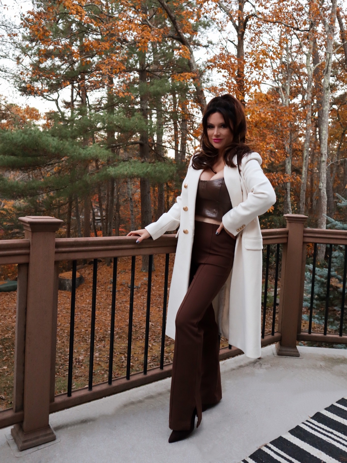 Fall outfit, wool coat, split hem pants, monochromatic, faux leather, crop top, fall style 

#LTKsalealert #LTKSeasonal #LTKstyletip