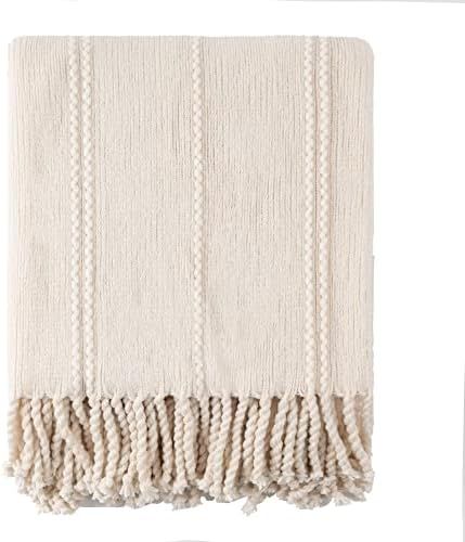 BATTILO HOME White Throw Blanket Decorative Woven Throw Blankets for Couch ,Soft Warm Cable Knit Bla | Amazon (US)