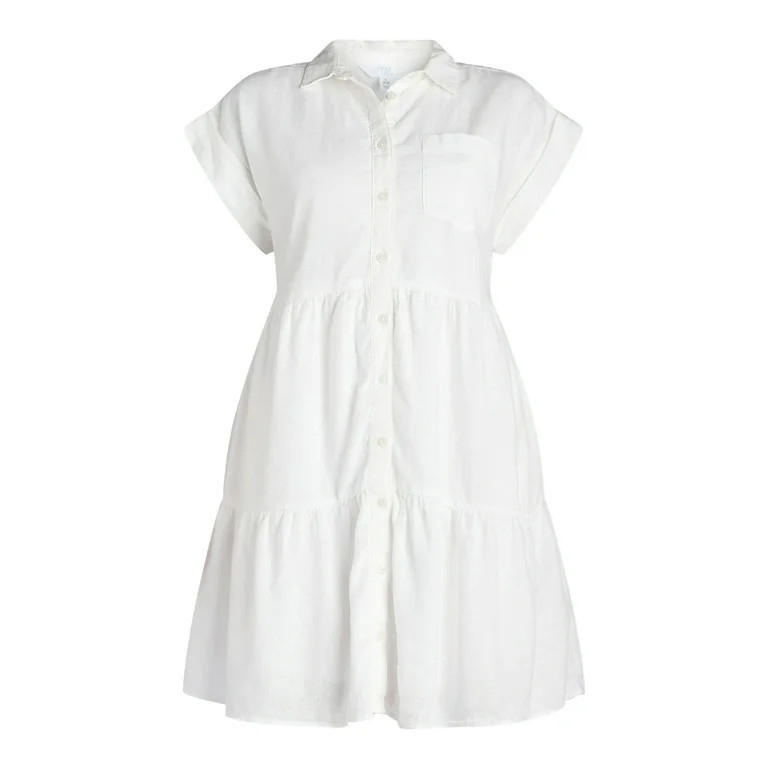 Time and Tru Women's Tiered Mini Shirt Dress, Sizes XS-XXXL | Walmart (US)