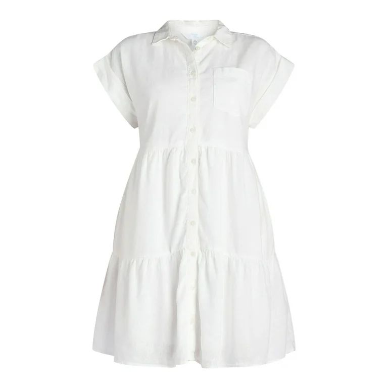 Time and Tru Women's Tiered Mini Shirt Dress, Sizes XS-XXXL - Walmart.com | Walmart (US)