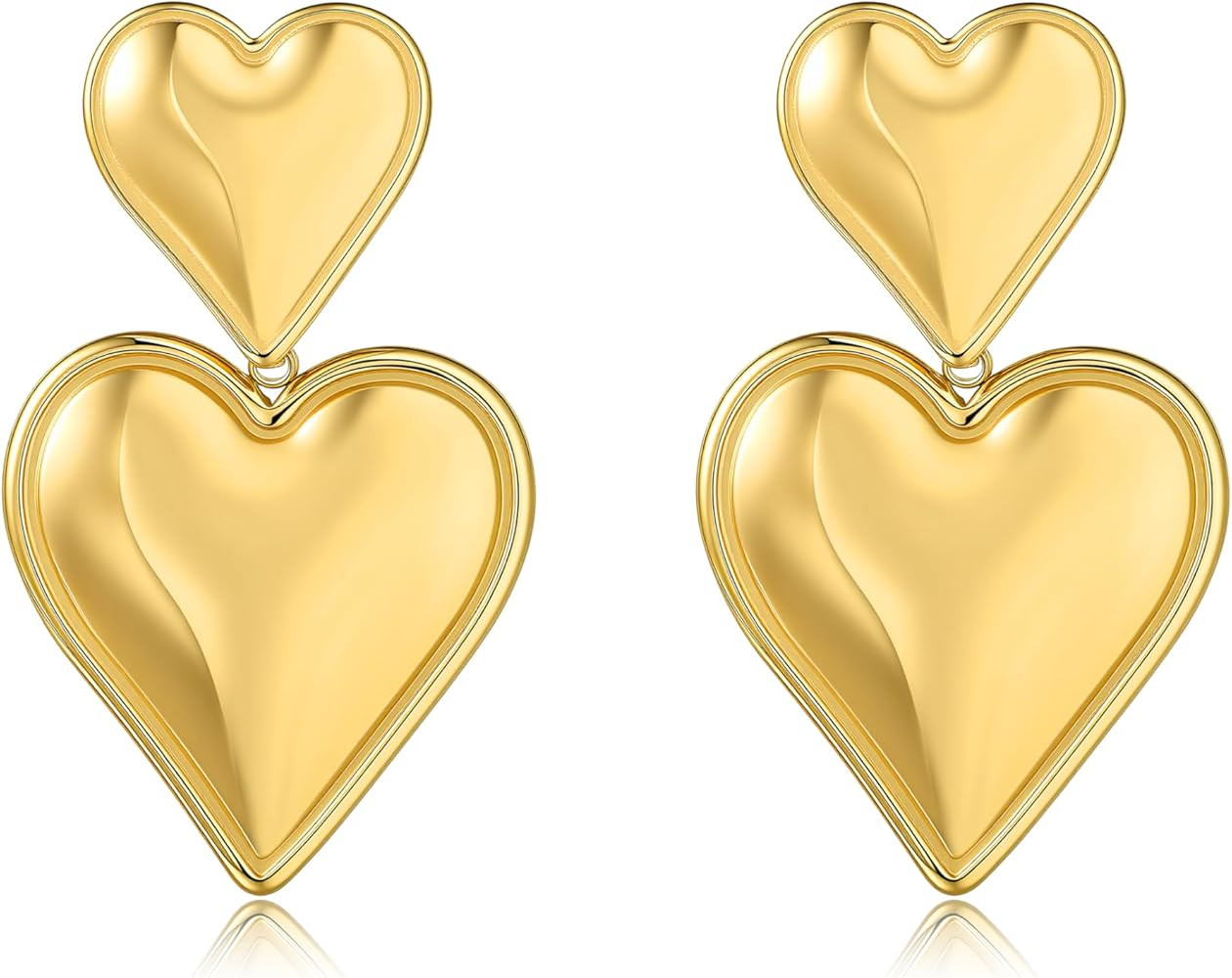 Black/White/Red/Green/Blue/Brown Heart Earrings for Women, Gold Plated Vintage Gold Earrings with... | Amazon (US)