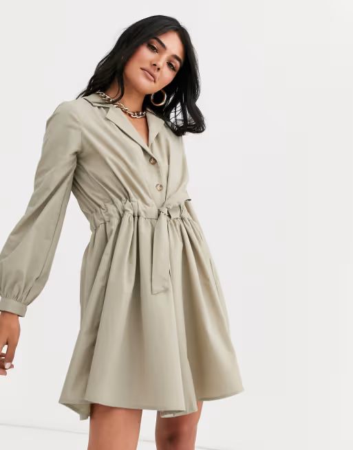 ASOS DESIGN – Mini-Hemdkleid mit Baumwolle, durchgehender Knopfleiste und geraffter Taille | ASOS DE