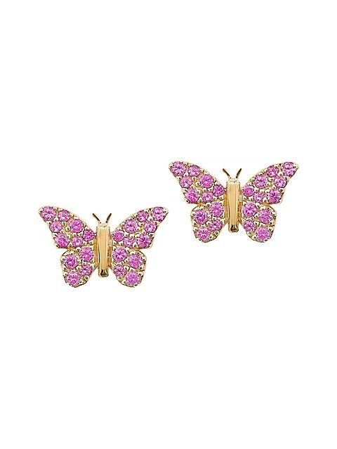 Stud Club 14K-Yellow-Gold & Pink Sapphire Butterfly Stud Earring | Saks Fifth Avenue
