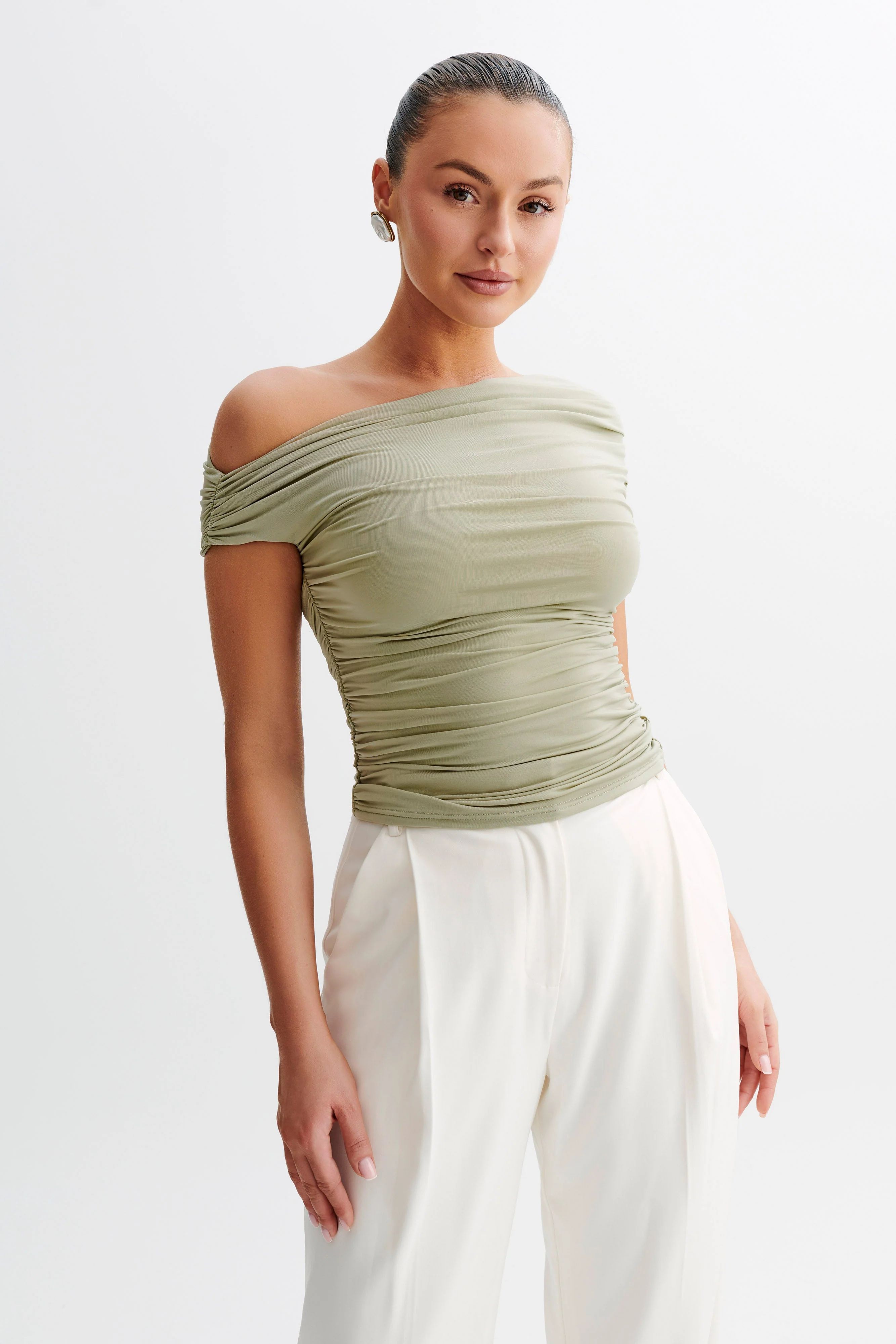 Alayna Slinky Ruched Top - Sage | MESHKI US