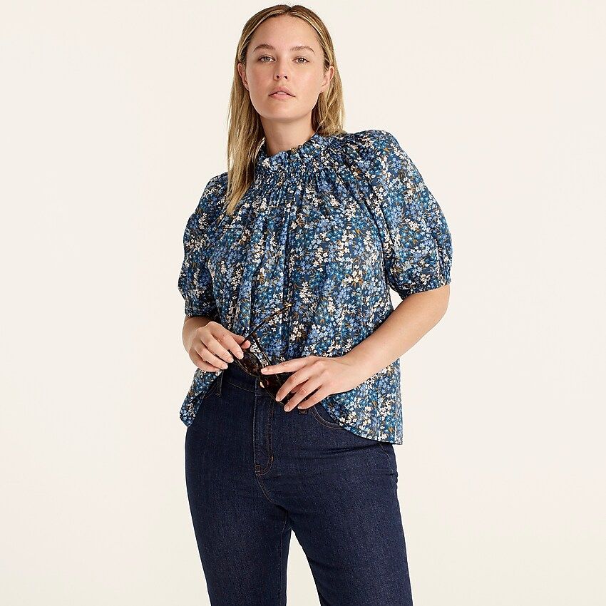 Smocked neck puff-sleeve top in Liberty® Sea Blossoms | J.Crew US