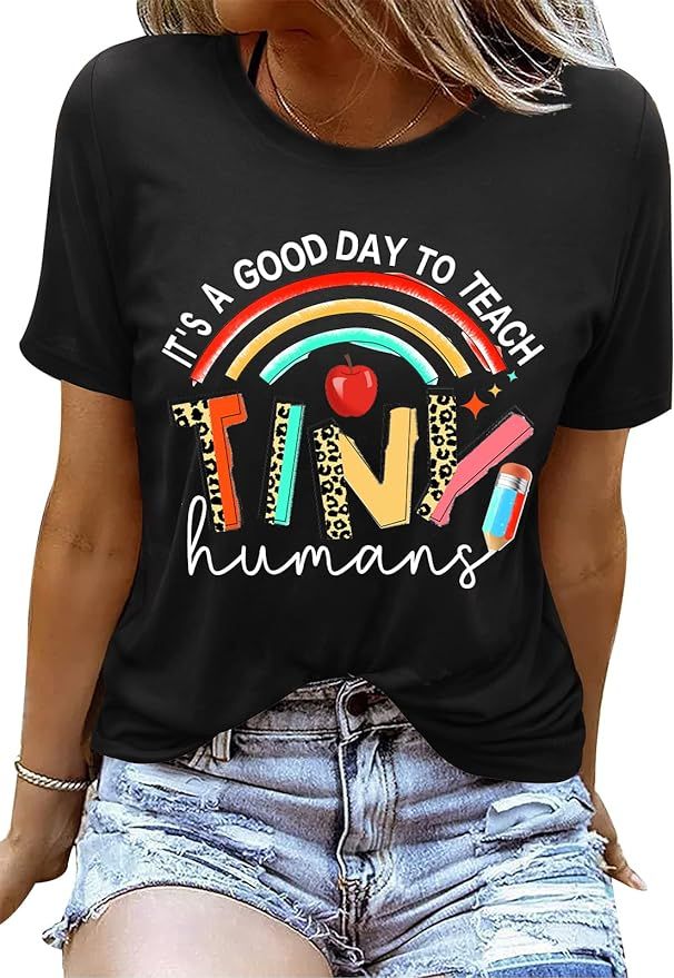 Teacher Gifts Shirt for Women's Teacher Tshirts It's a Good Day to Teach Letter Print Rainbow Gra... | Amazon (US)