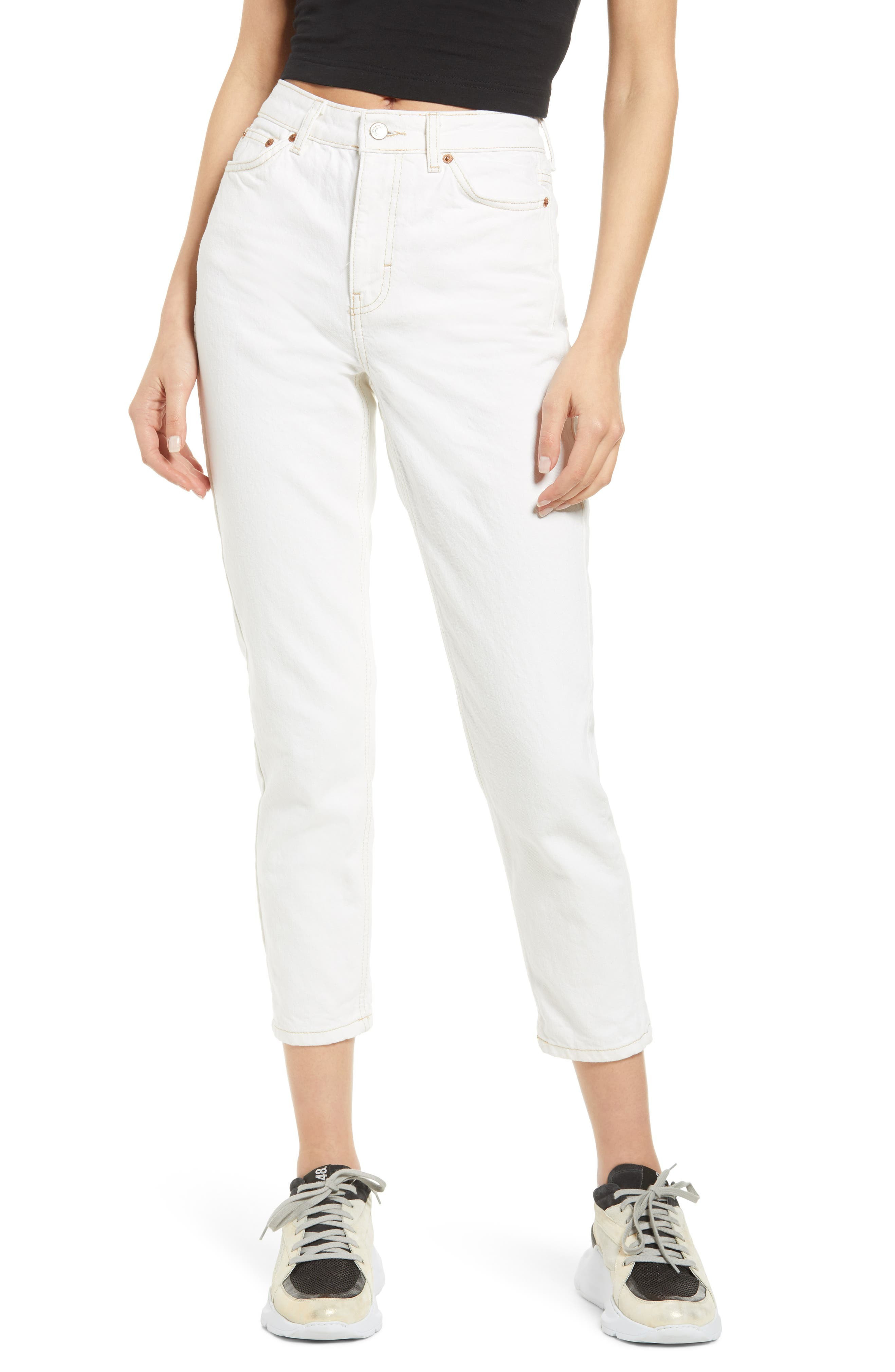 Topshop High Waist Crop Mom Jeans (Cream) | Nordstrom | Nordstrom