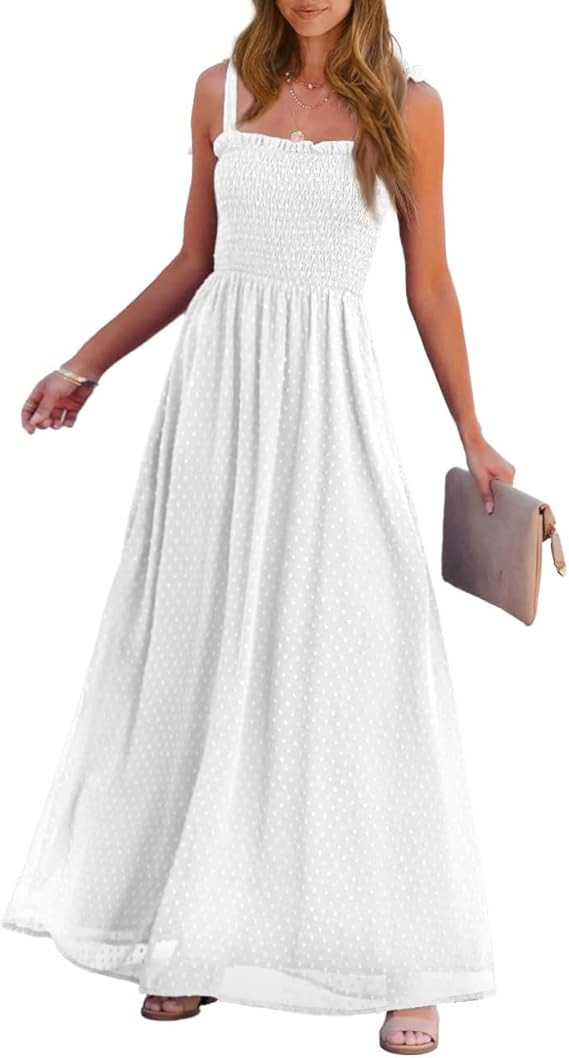 PRETTYGARDEN Womens Casual Summer Boho Spaghetti Straps Square Neck Long Beach Maxi Dress | Amazon (US)