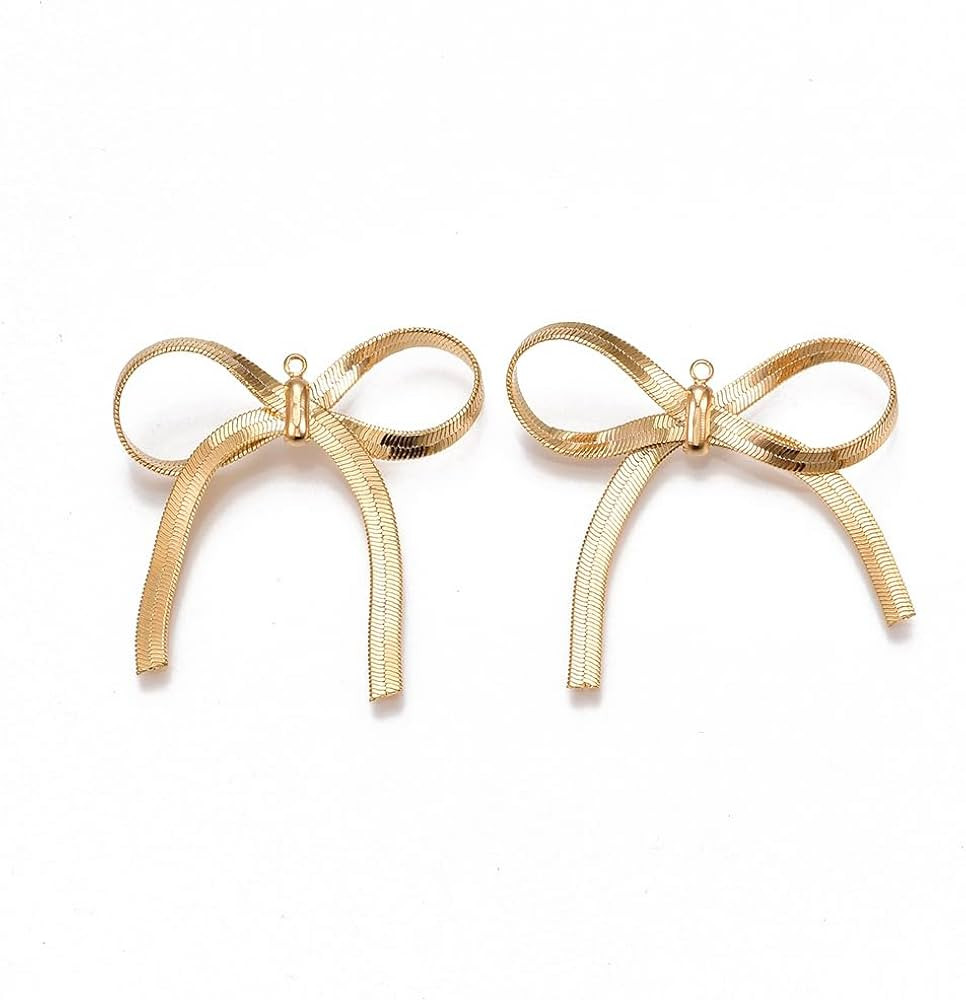 KitBeads 2pcs Brass Bowknot Charms Real 18K Gold Plated Bowtie Ribbon Charms Golden Color Cute Bo... | Amazon (US)
