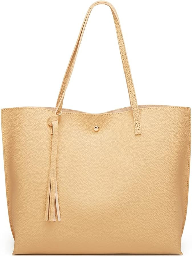 Dreubea Women's Soft Faux Leather Tote Shoulder Bag from, Big Capacity Tassel Handbag | Amazon (US)