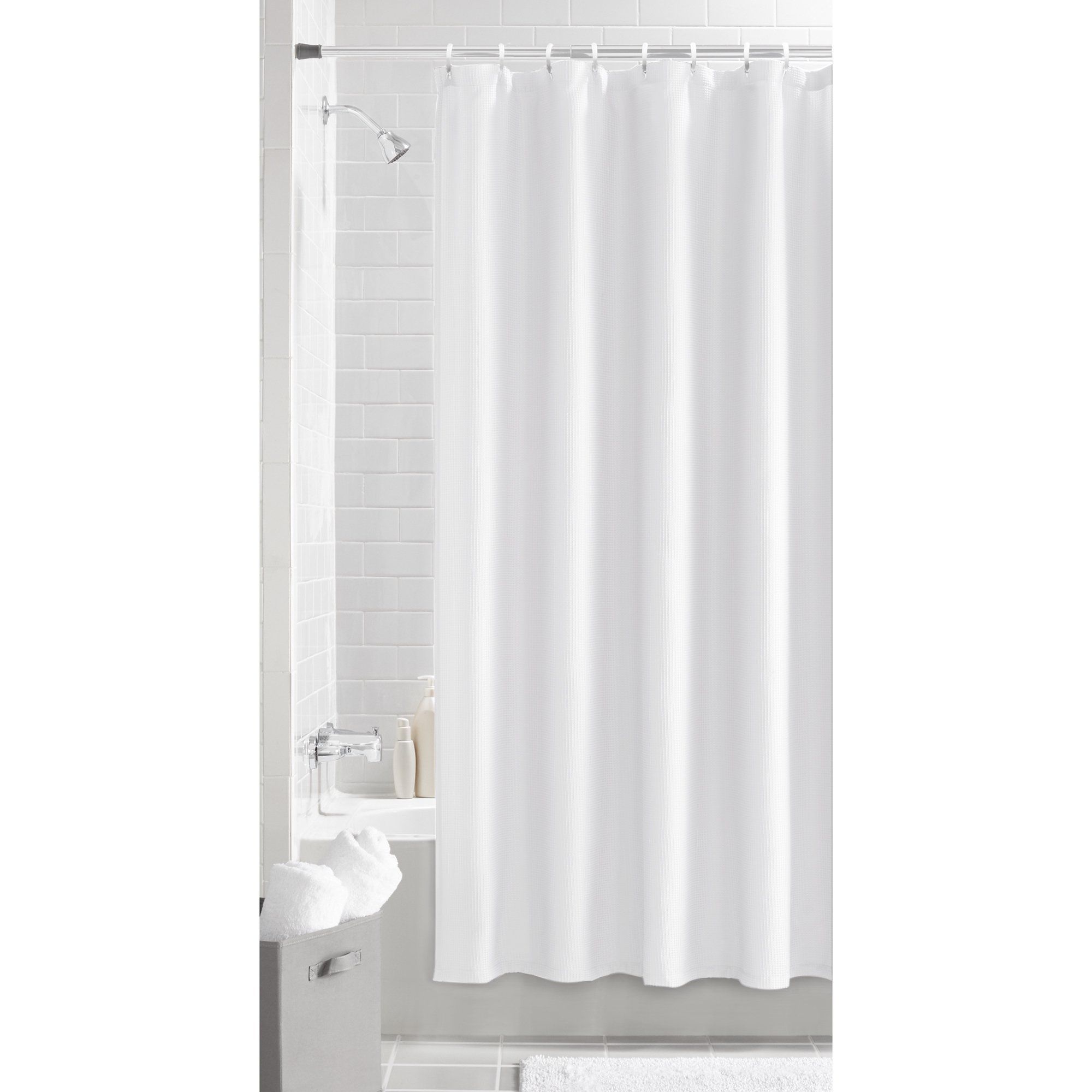 Mainstays Waffle Textured Fabric Shower Curtain | Walmart (US)