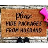 Doormat  Please hide packages from husband  Entrance mat  Custom Doormat  Custom Housewarming Gift  Personalized gift | Etsy (US)