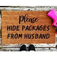 Doormat  Please hide packages from husband  Entrance mat  Custom Doormat  Custom Housewarming Gift  Personalized gift | Etsy (US)